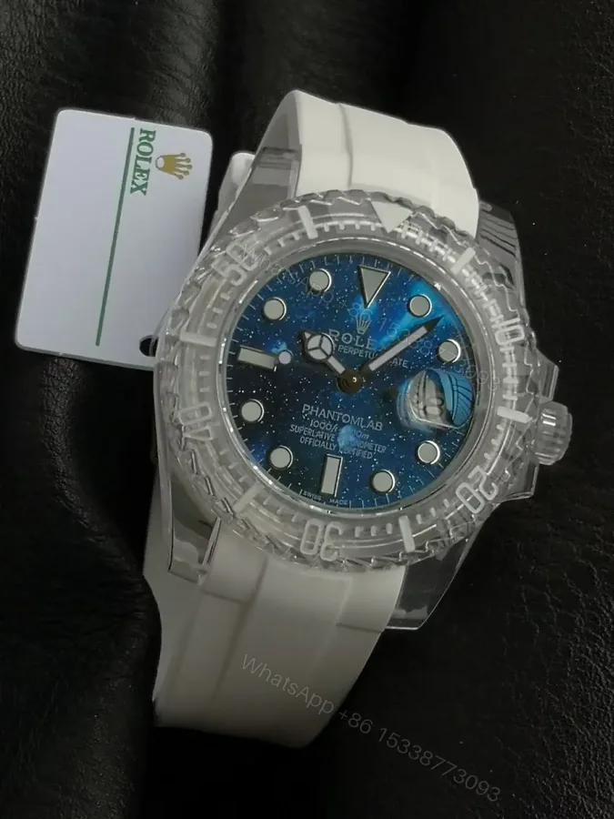 View 1 of Premium Rolex Submariner Date Phantomlab Starry Night replica 40MM White Rubber Strap Edition RG-SUB-PHANTOMLAB-STARRY-NIGHT-WHITE-RUBBER-40