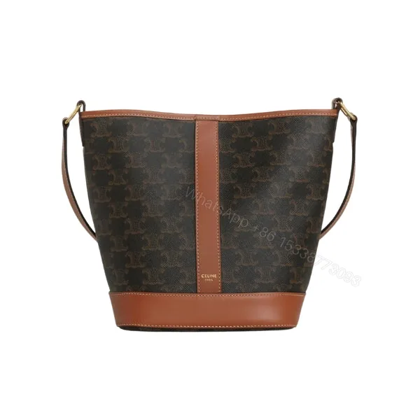 View 1 of CELINE SMALL BUCKET IN TRIOMPHE CANVAS AND CALFSKIN TAN 20CM 191442CAS04LU