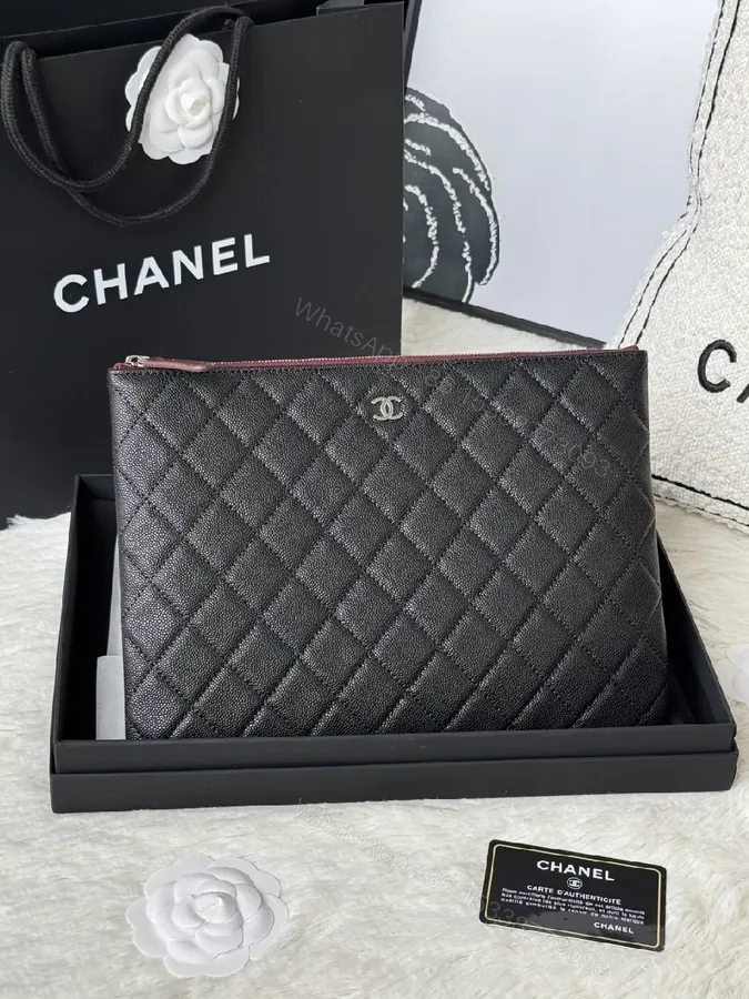 View 1 of Quilted Black Leather Wallet with Red Zip - Minimalist Luxe