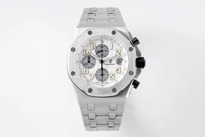 View 1 of JF Factory Audemars Piguet Royal Oak Offshore Stainless Steel Bracelet Watch with Exclusive 4404 Chronograph Movement – Silver Dial