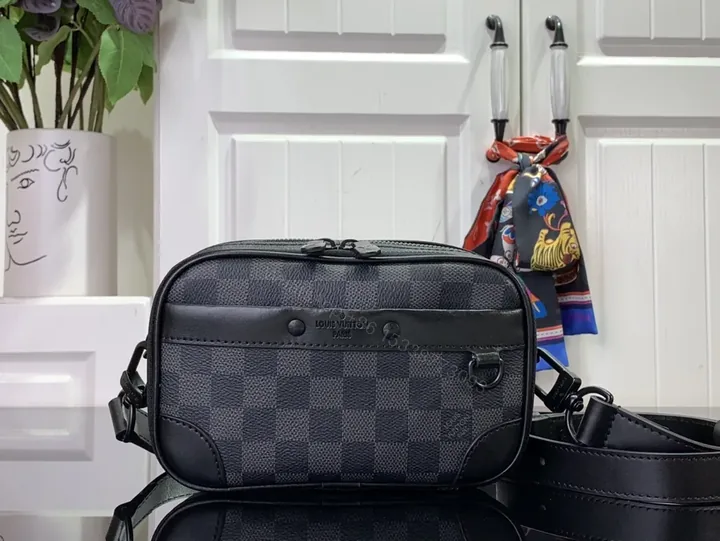 View 1 of Lux Damier Graphite Crossbody: Leather-Trim, All-Day Versatility