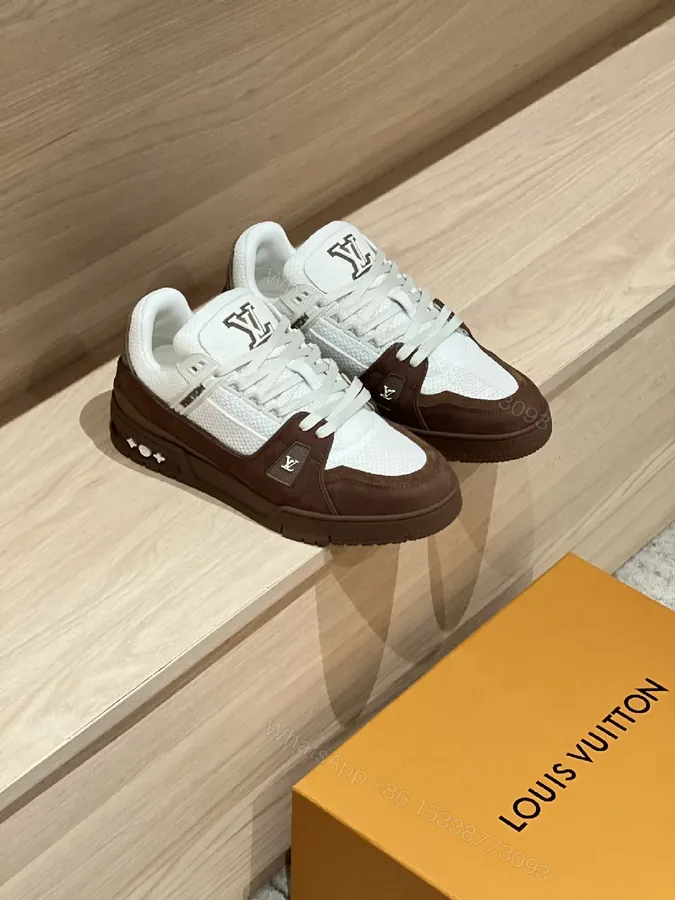 View 1 of Bold Contrast High-Top Sneakers in White & Chocolate Suede