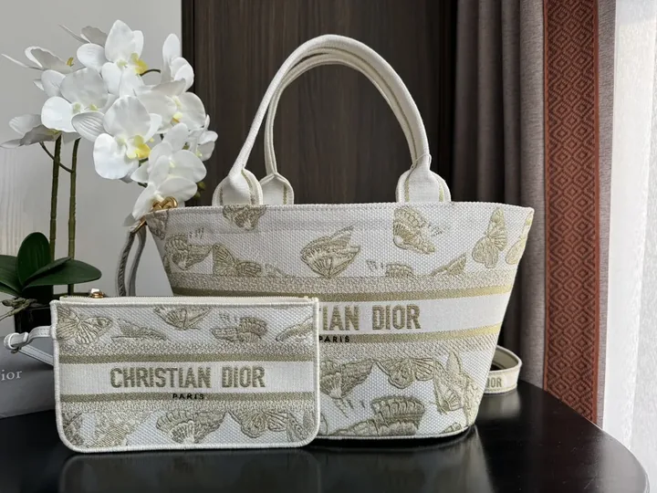 View 1 of Ivory Jacquard Tote: Dior-Inspired Logo, All-Day Luxe
