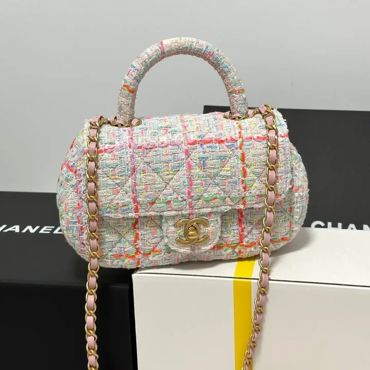 View 1 of Chanel Mini Flap Bag with Top Handle Pink Tweed Bag