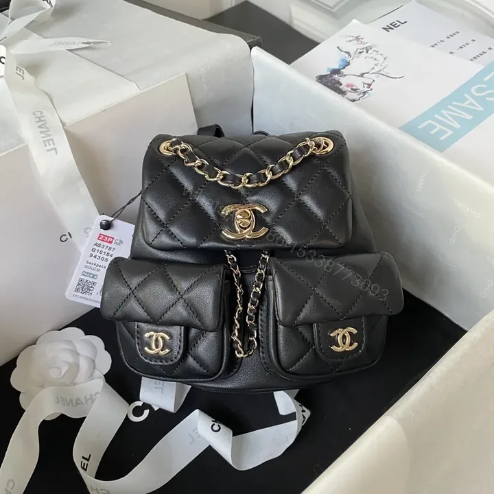 View 1 of Chanel-Inspired Black Quilted Backpack Set: Luxe, All-Day Comfort