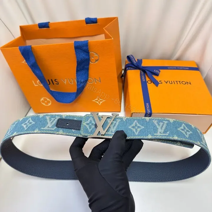 View 1 of Denim-Canvas Luxe Belt with Signature Monogram Buckle