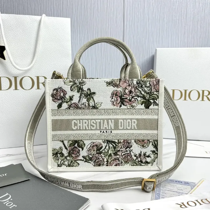 View 1 of Floral Canvas Tote with Sculpted Handles – Everyday Luxury Tote