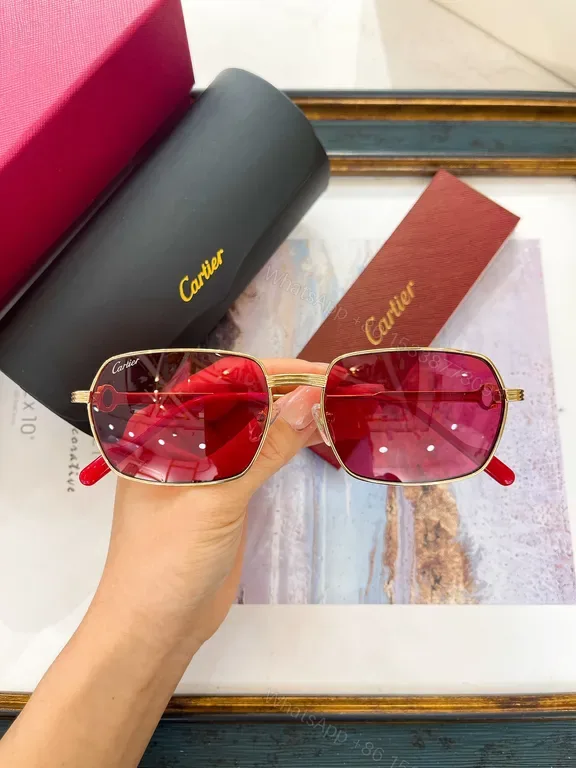 View 1 of Pink Cartier Sunglasses: Gold Frame, Pink Lenses, All-Day Comfort