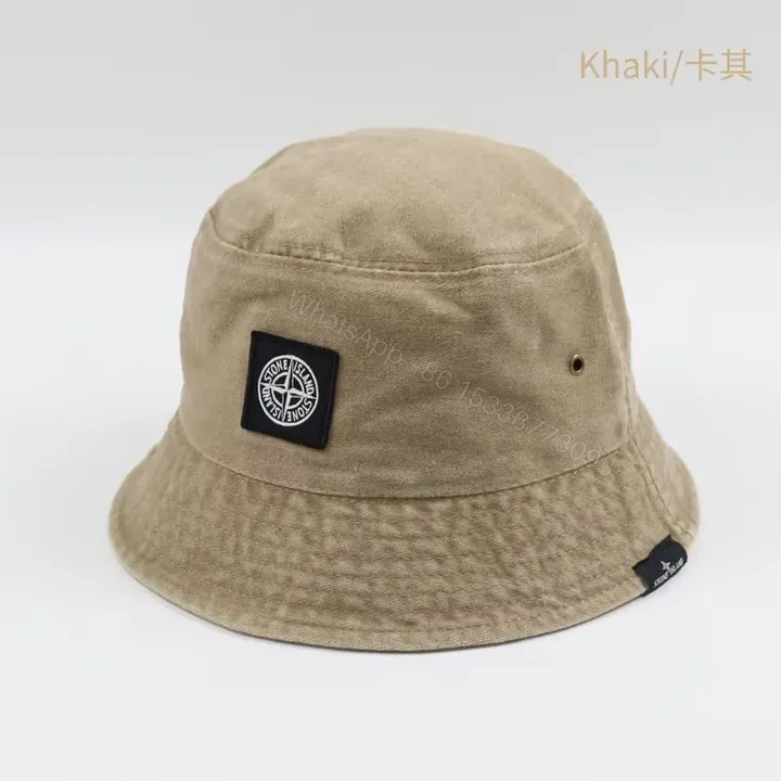 View 1 of Khaki Canvas Bucket Hat with Stone Island Patch â€“ Subtle Luxury