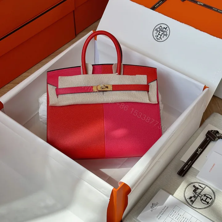 View 1 of Hermes Birkin 25 Pink/Red Epson Leather Gold Hardware