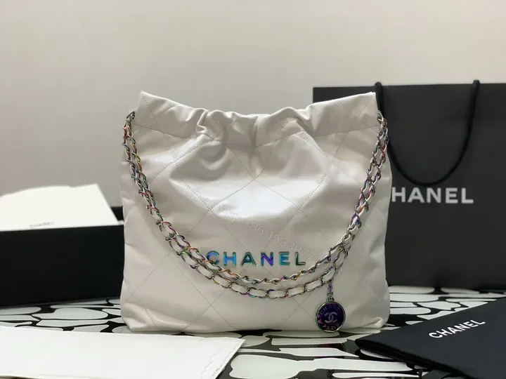 View 1 of Chanel-Inspired Quilted Bag with Color-Chain Accent Tote