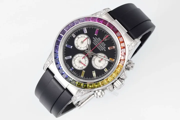 View 1 of Vibrant black rainbow 40MM Rubber Strap Edition ROLEX-DAYTONA-BLK-RB-40