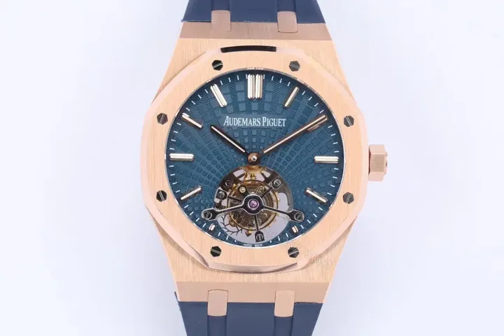 View 1 of V9 Factory Audemars Piguet Royal Oak Ultra-Thin Tourbillon – Rose Gold Case, Blue Dial, Rubber Strap