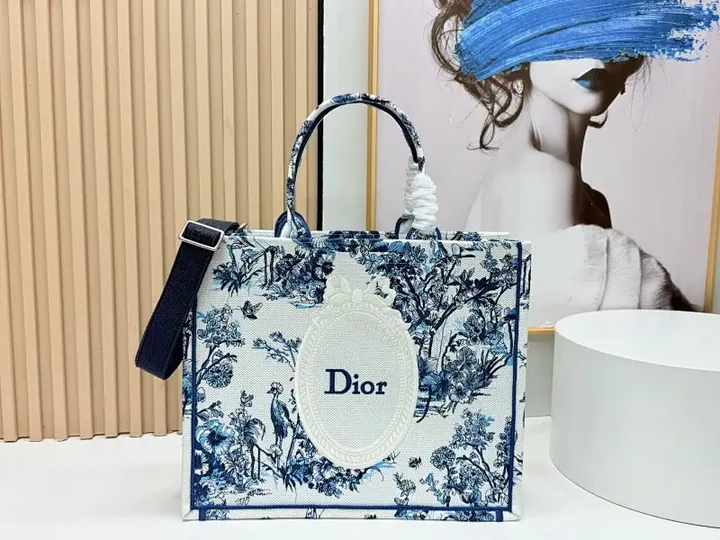 View 1 of Blue Ivory Toile de Jouy Structured Tote - Luxe Everyday Tote