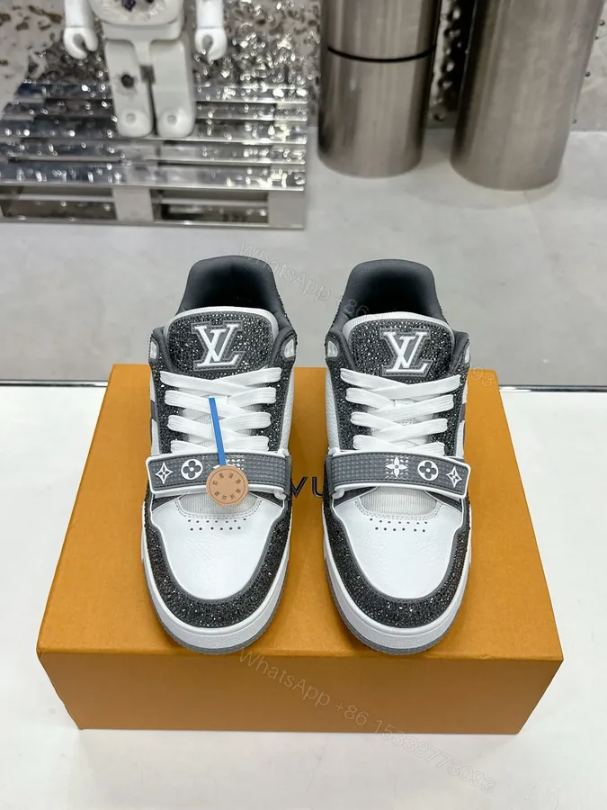 View 1 of LV Women White Black Leather Sneakers