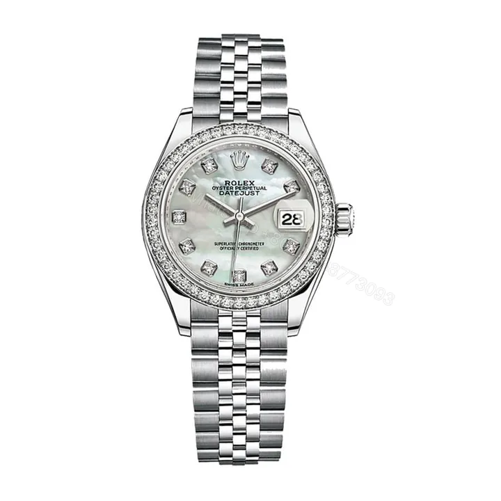 View 1 of Rolex Lady-Datejust 28 279384RBR Super Clone : White Rolesor Diamond Mother-of-Pearl Dial Jubilee