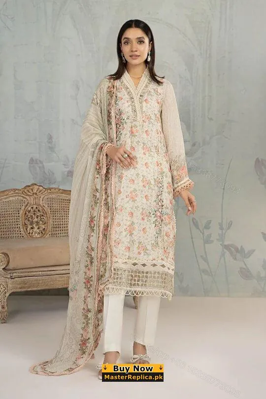 View 1 of Maria b Suit Off White Swiss Lawn Replica