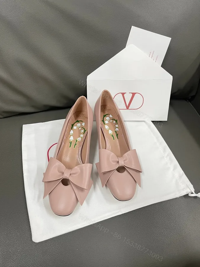 View 1 of Valentino Women Pink Leather Bow Detail Flats
