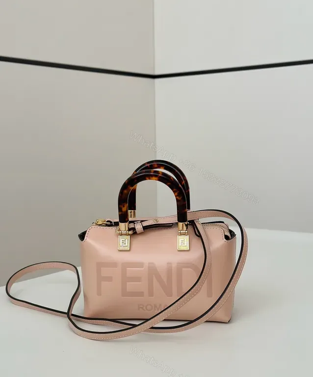 View 1 of Soft Pink Leather Satchel: Tortoiseshell Handles, FENDI-inspired Luxe
