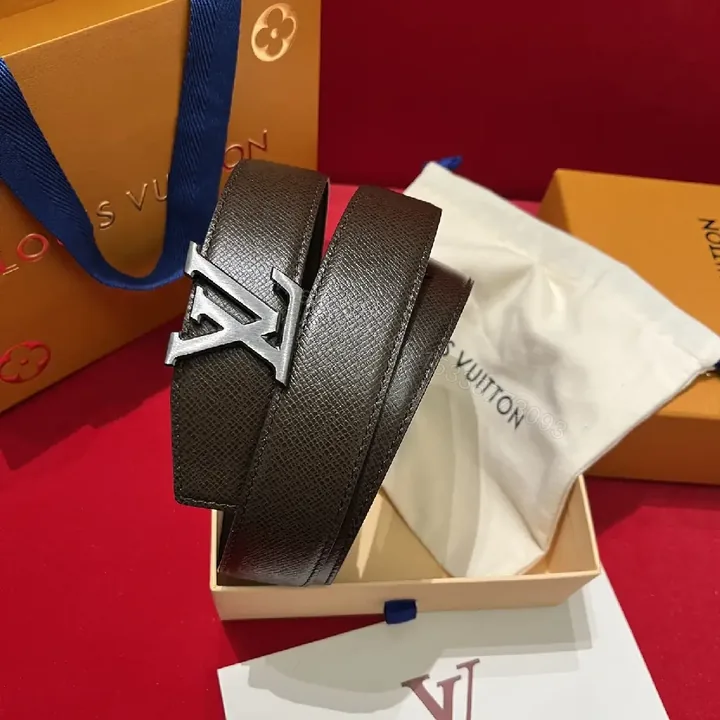 View 1 of Lux Black Leather Belt with LV Hardware - Elegant Daily Wear