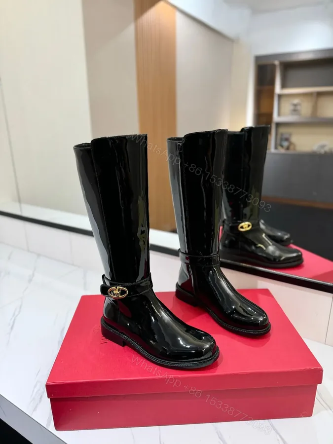 View 1 of Valentino Women Black Patent Leather Tall Boots