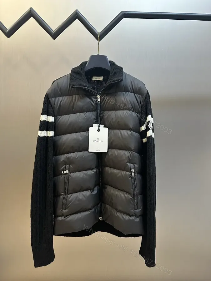 View 1 of Tech-Inspired Quilted Jacket with Knit Sleeves - Versatile Outerwear