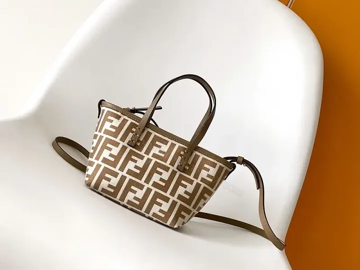 View 1 of Chic Signature Tote – Geometric Patterned, Leather Trim, Structured Everyday Tote