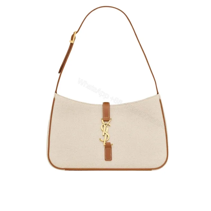 View 1 of Saint Laurent Le 5 À 7 Linen Canvas Hobo Bag White And Brown 25Cm 657228FAAVH