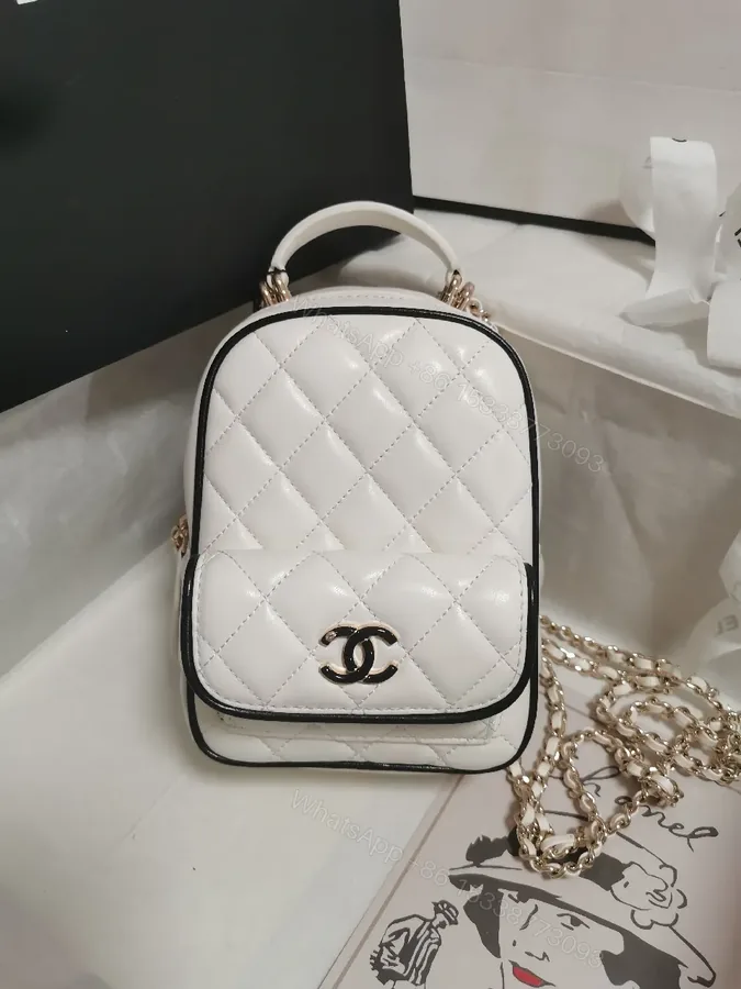 View 1 of Quilted White Bag with Gold Chain: Classic Mini Comfort