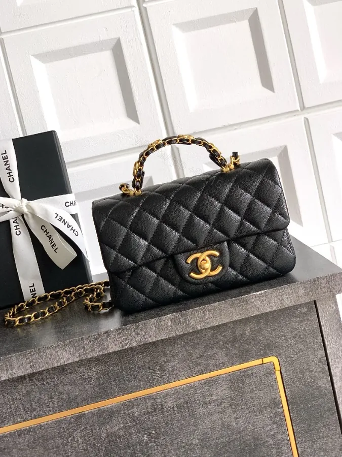 View 1 of Chic Quilted Flap Bag with Gold Chain Handle