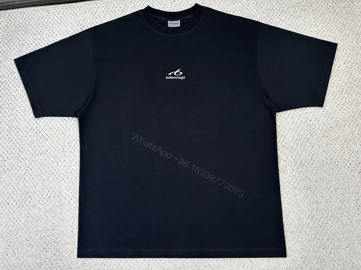 View 1 of Black Cotton Logo Tee, Minimalist, Balenciaga Style, Short Sleeve T-Shirt