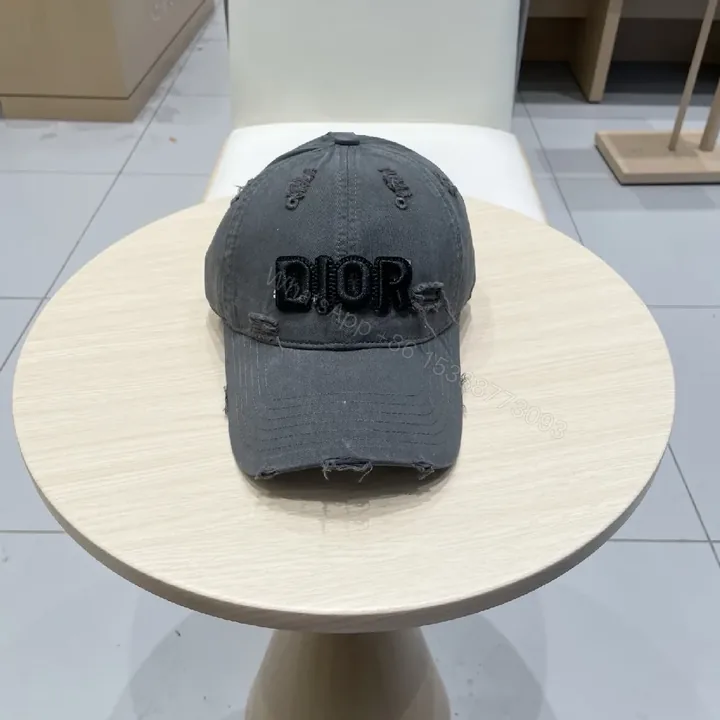 View 1 of Charcoal Cotton Distressed Cap: Dior-Inspired Monogram Edge
