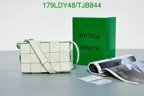 View 1 of Bottega Veneta White Lambskin Cassette Bag in Intrecciato Weave