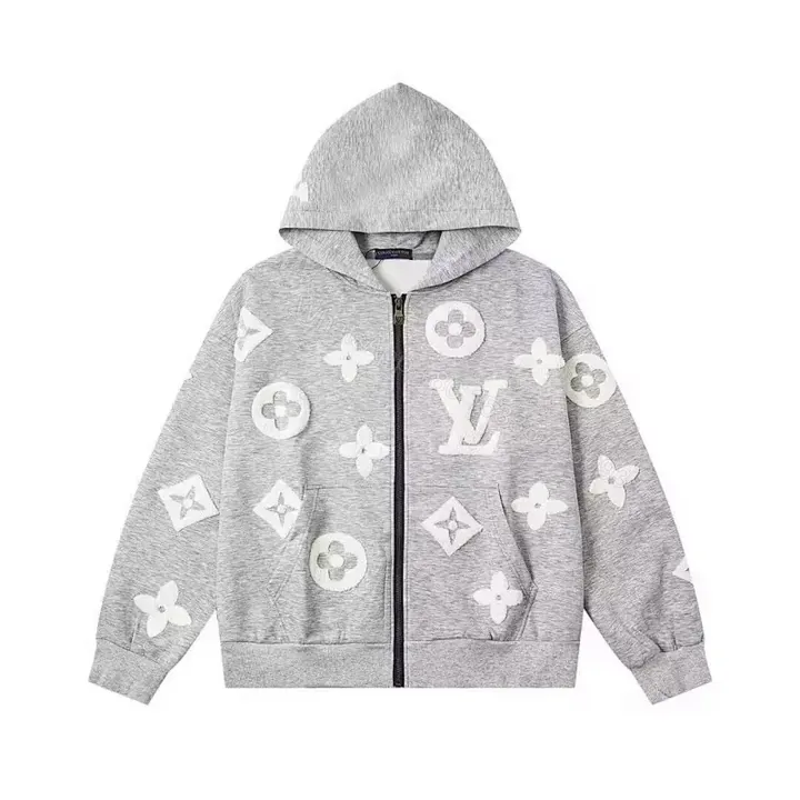 View 1 of Charcoal Charcoal Gray Fleece Zip Hoodie: Subtle LV Motifs Comfort