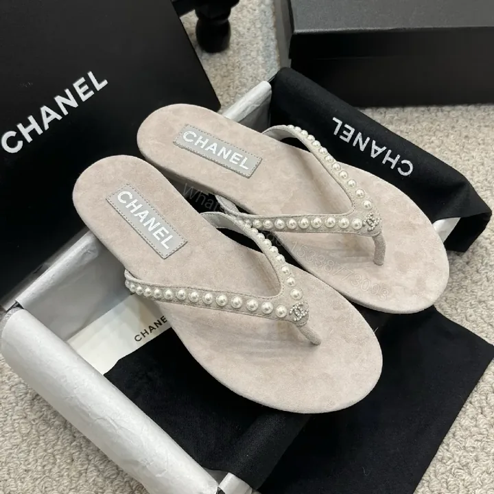 View 1 of Pearl-Embellished Suede-Texture Flip-Flops: Luxe Charm Sandals