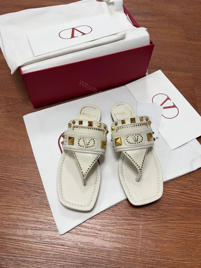 View 1 of Valentino Women White Leather Studded Sandals