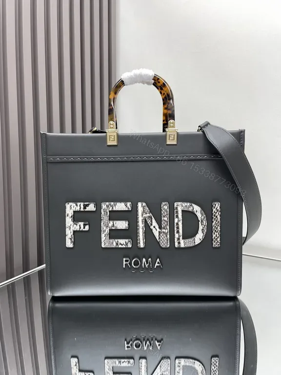 View 1 of Fendi Roma Tote: Structured Gray Luxury with Logo Flair