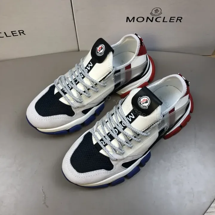 View 1 of Patterned Texture Moncler Sneakers: Navy-White-Red Luxury Casual Shoes