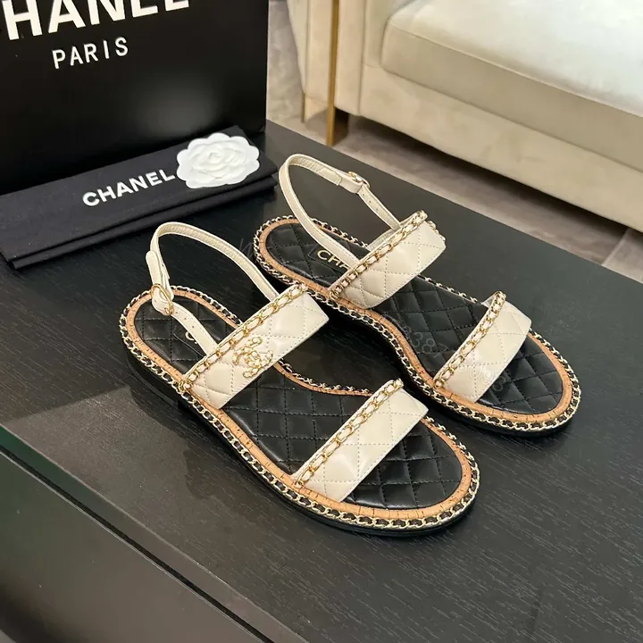 View 1 of Quilted Sandal with Chain Trim – Luxury Two-Tone Style