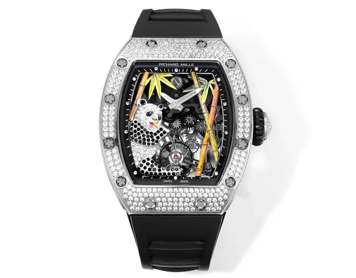 View 1 of Richard Mille RM26-01 Panda Tourbillon Watch Diamond Set Giant Panda Bamboo Forest Art Dial 18K White Gold Mechanical Luxury Edition RM26-01-PND-ART