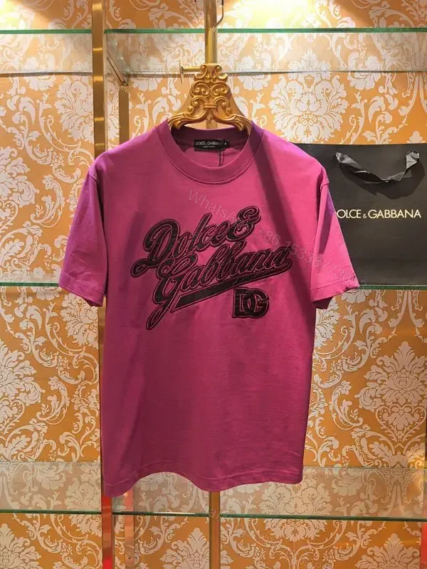 View 1 of Vivid Pink Cotton T-Shirt: Luxury Script Embroidery Shirt