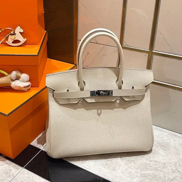 View 1 of HN 30CM WHITE TOGO LEATHER SILVER HARDWARE