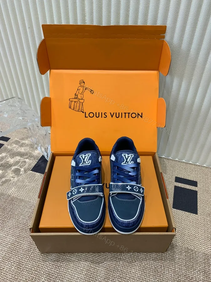 View 1 of LV Women Navy Canvas Leather Sneakers