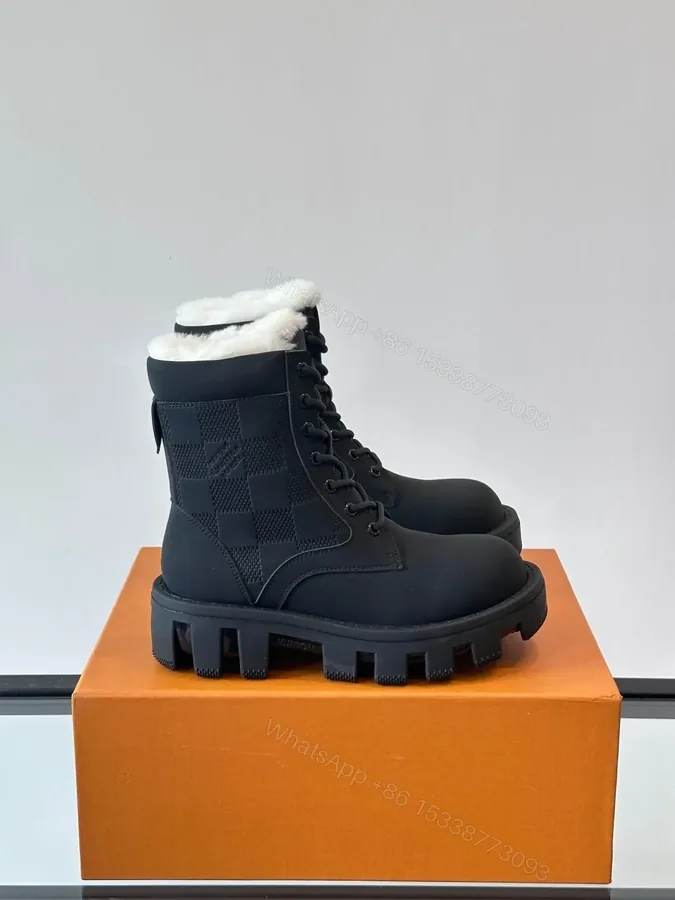 View 1 of LV Men Black Leather Fur Lined Boots