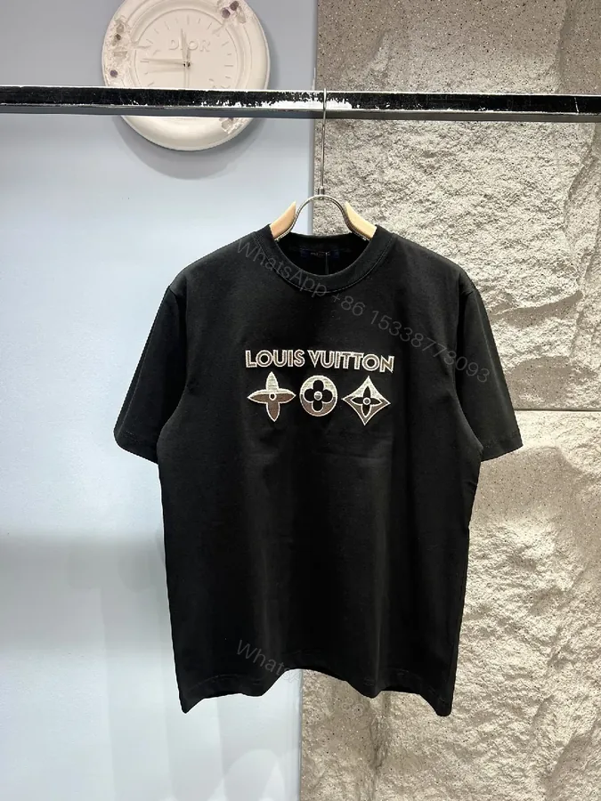 View 1 of Black Cotton Tee with Designer-Inspired Emblem, Modern Fit