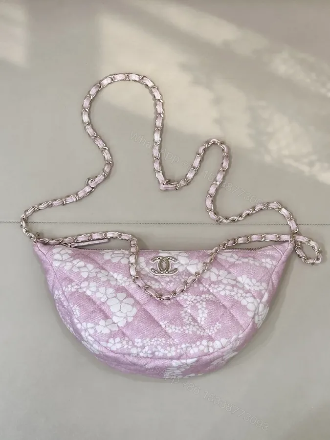 View 1 of Pastel Pink Quilted Shoulder Bag with Chain