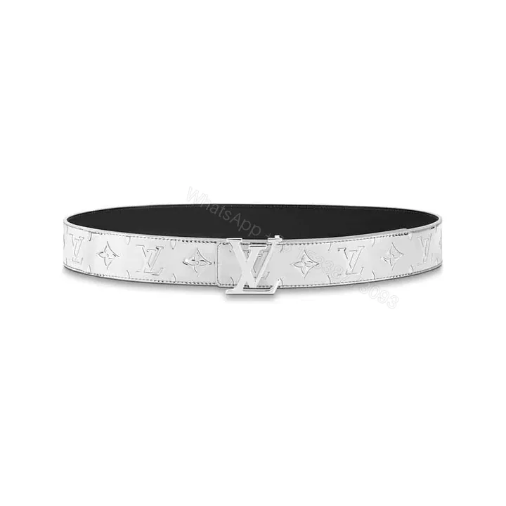 View 1 of LOUIS VUITTON INITIALS LV MIRROR MIRROR 40MM REVERSIBLE BELT SILVER COLOR METALLIC MONOGRAM CANVAS RECTO SIDE – B77