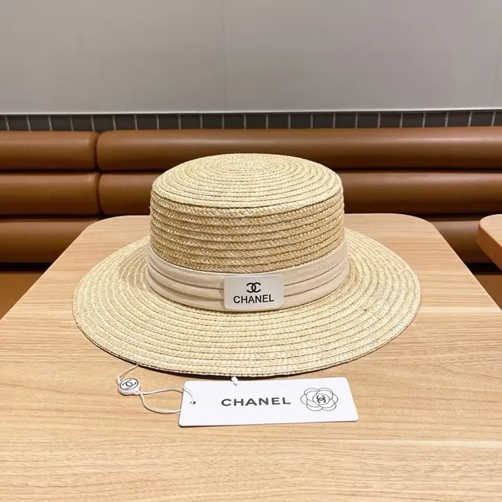 View 1 of Sun-Kissed Stripes Straw Hat: Premium, CHANEL-Inspired Flair