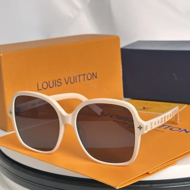 View 1 of Ivory-White Acetate Sunglasses: Luxe Oversized Glasses with LV Detail