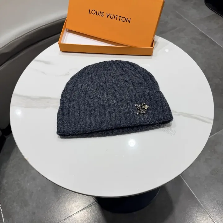 View 1 of Charcoal Wool Knit Beanie, Luxe-Style, Signature Pin